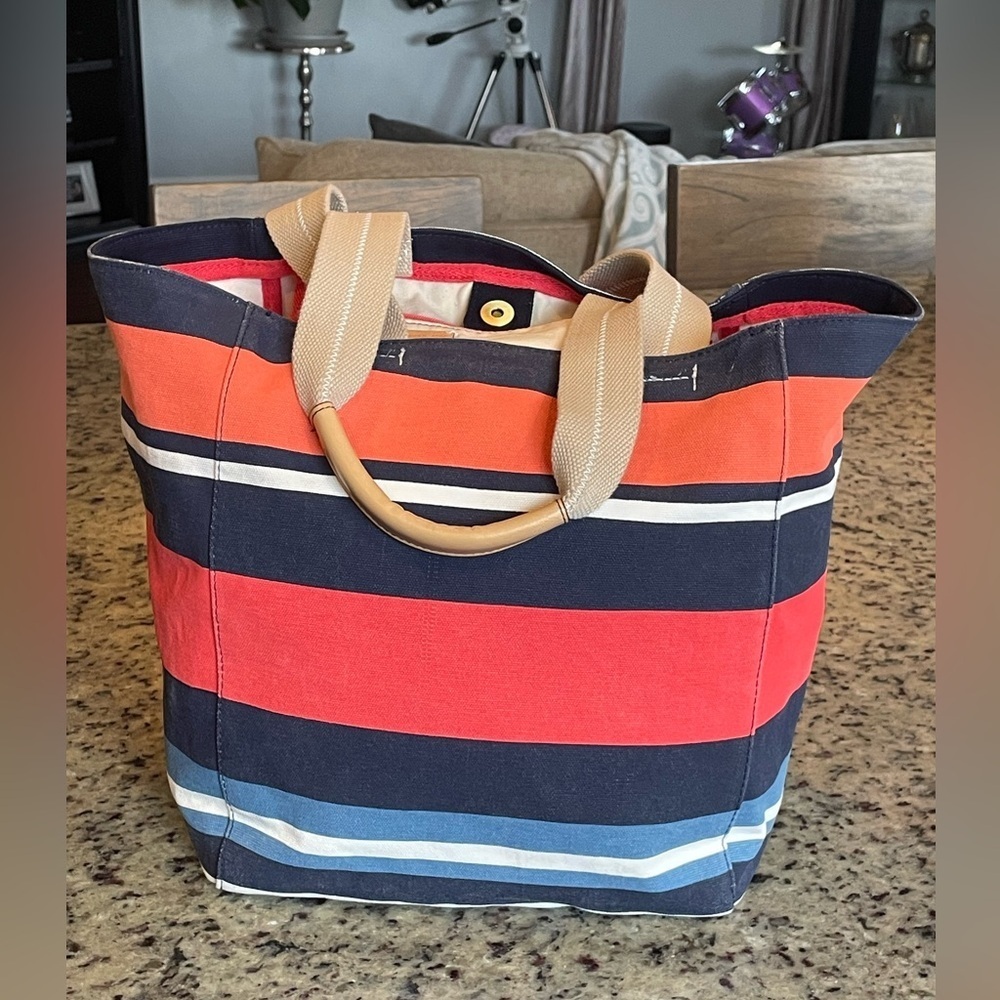 Gap Striped leather trimmed Canvas Tote Bag